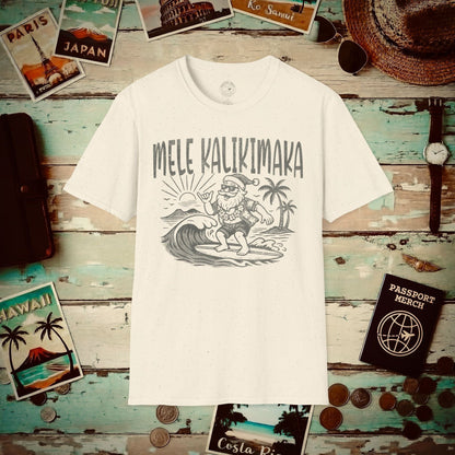 Vintage Surfing Santa, Mele Kalikimaka, Hawaii T-Shirt Natural / S