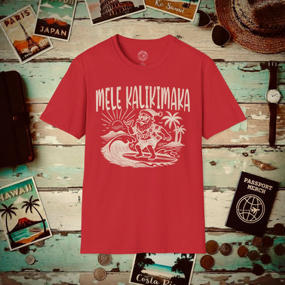 Vintage Surfing Santa, Mele Kalikimaka, Hawaii T-Shirt Red / S