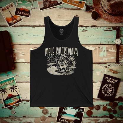 Vintage Surfing Santa, Mele Kalikimaka, Hawaii Tank Top Black / XS
