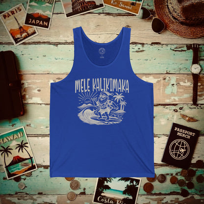 Vintage Surfing Santa, Mele Kalikimaka, Hawaii Tank Top True Royal / XS