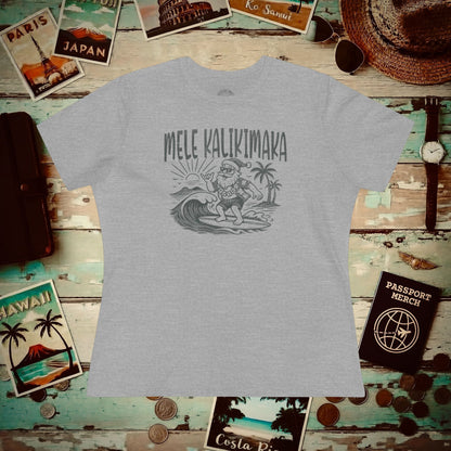 Vintage Surfing Santa, Mele Kalikimaka, Hawaii Womens Fit T-Shirt Athletic Heather / S