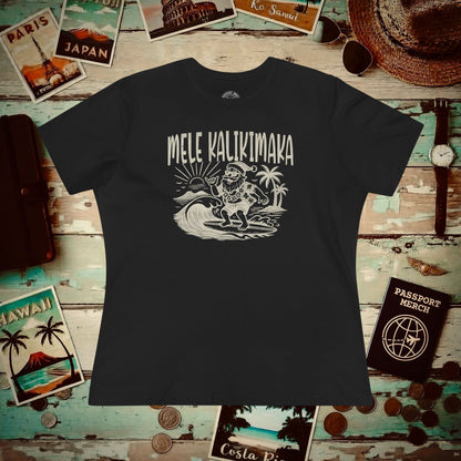 Vintage Surfing Santa, Mele Kalikimaka, Hawaii Womens Fit T-Shirt Black / S