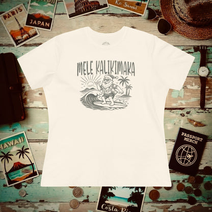Vintage Surfing Santa, Mele Kalikimaka, Hawaii Womens Fit T-Shirt Natural / M
