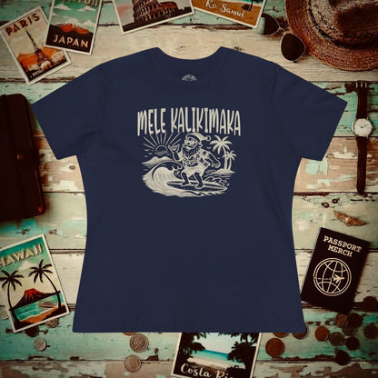 Vintage Surfing Santa, Mele Kalikimaka, Hawaii Womens Fit T-Shirt Navy / S