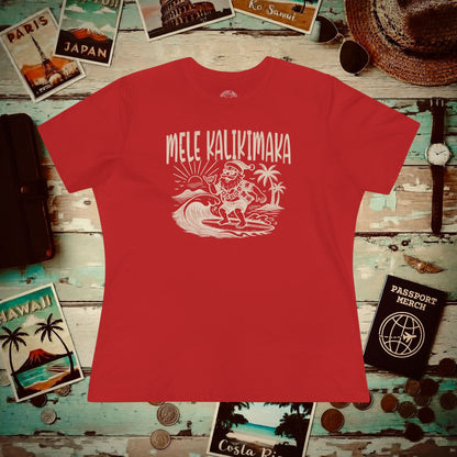 Vintage Surfing Santa, Mele Kalikimaka, Hawaii Womens Fit T-Shirt Red / S
