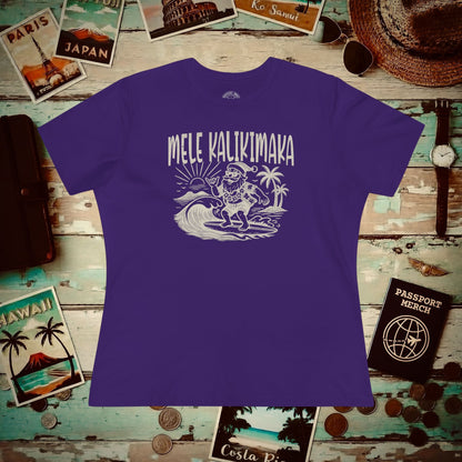 Vintage Surfing Santa, Mele Kalikimaka, Hawaii Womens Fit T-Shirt Team Purple / S