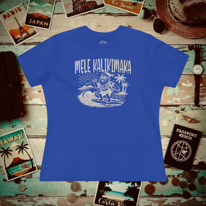 Vintage Surfing Santa, Mele Kalikimaka, Hawaii Womens Fit T-Shirt True Royal / S