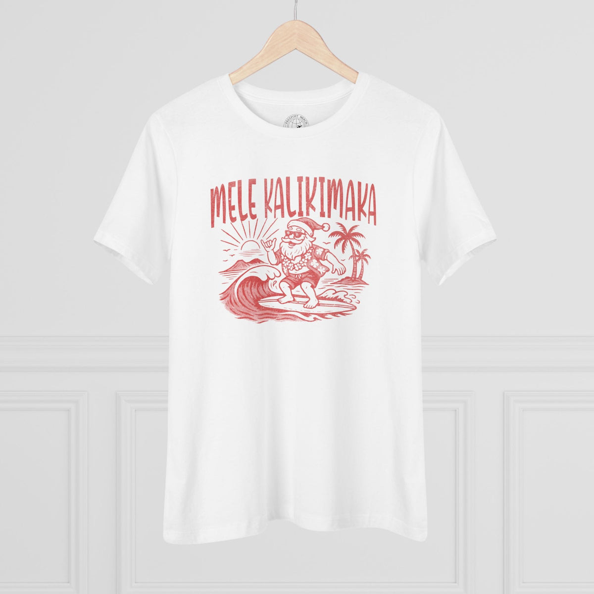 Vintage Surfing Santa, Mele Kalikimaka, Hawaii Womens Fit T-Shirt White / S