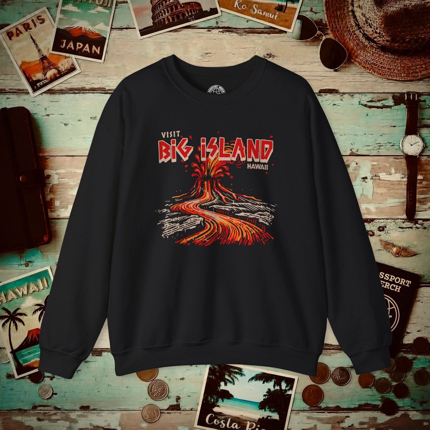 Vintage Visit Big Island, Hawaii Crewneck Black / S