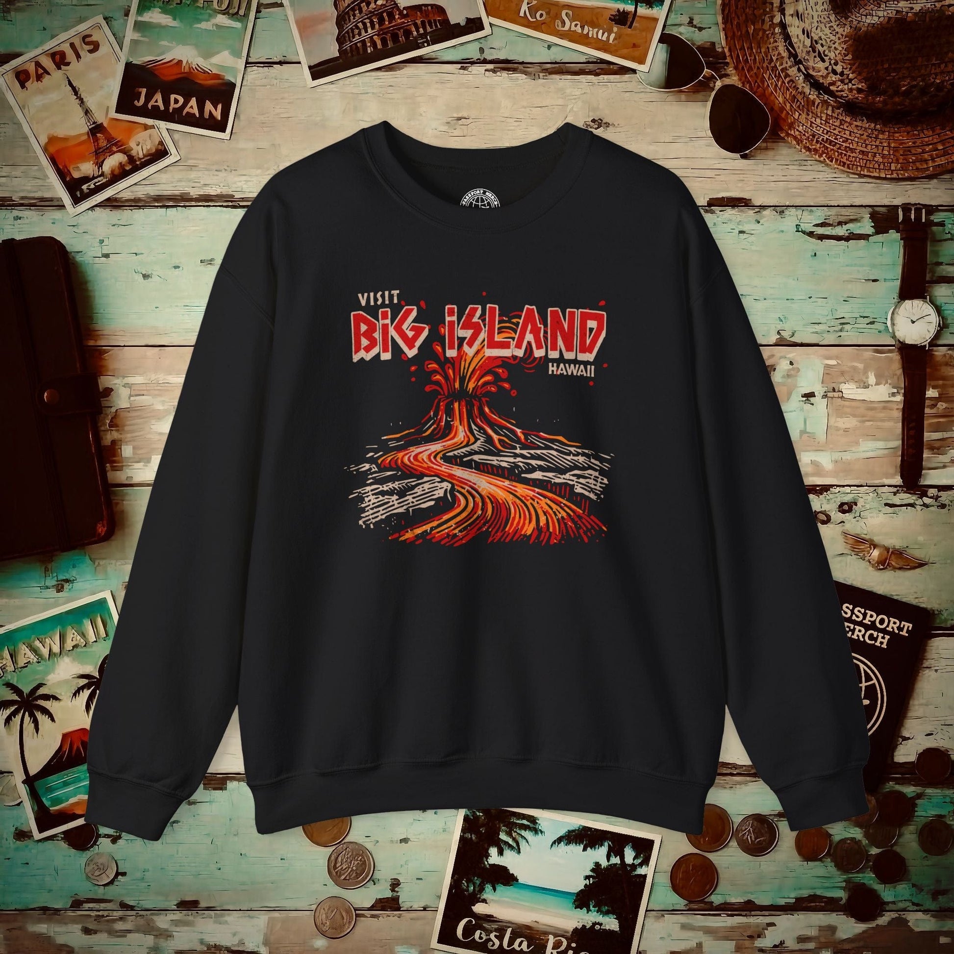 Vintage Visit Big Island, Hawaii Crewneck Black / S