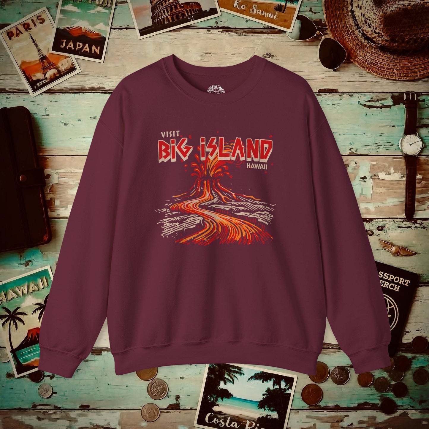 Vintage Visit Big Island, Hawaii Crewneck Maroon / S
