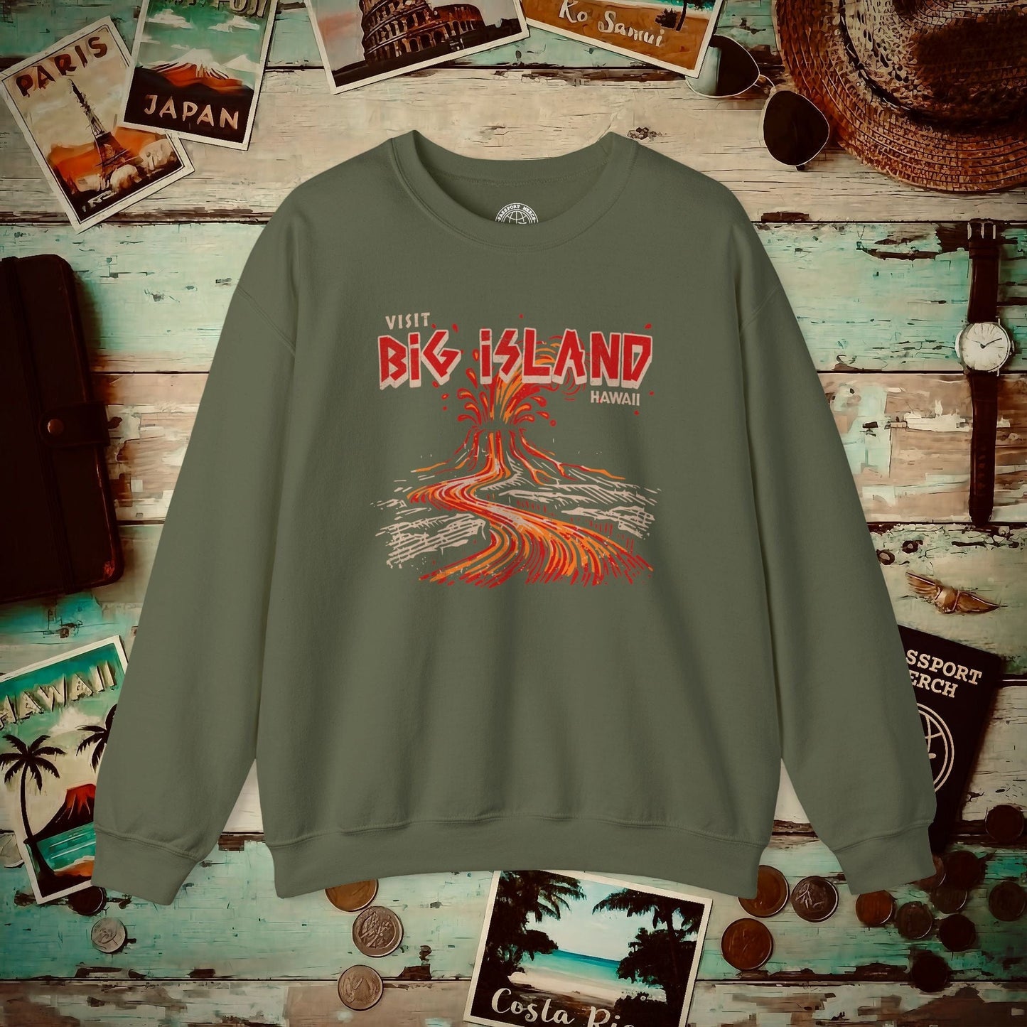 Vintage Visit Big Island, Hawaii Crewneck Military Green / S