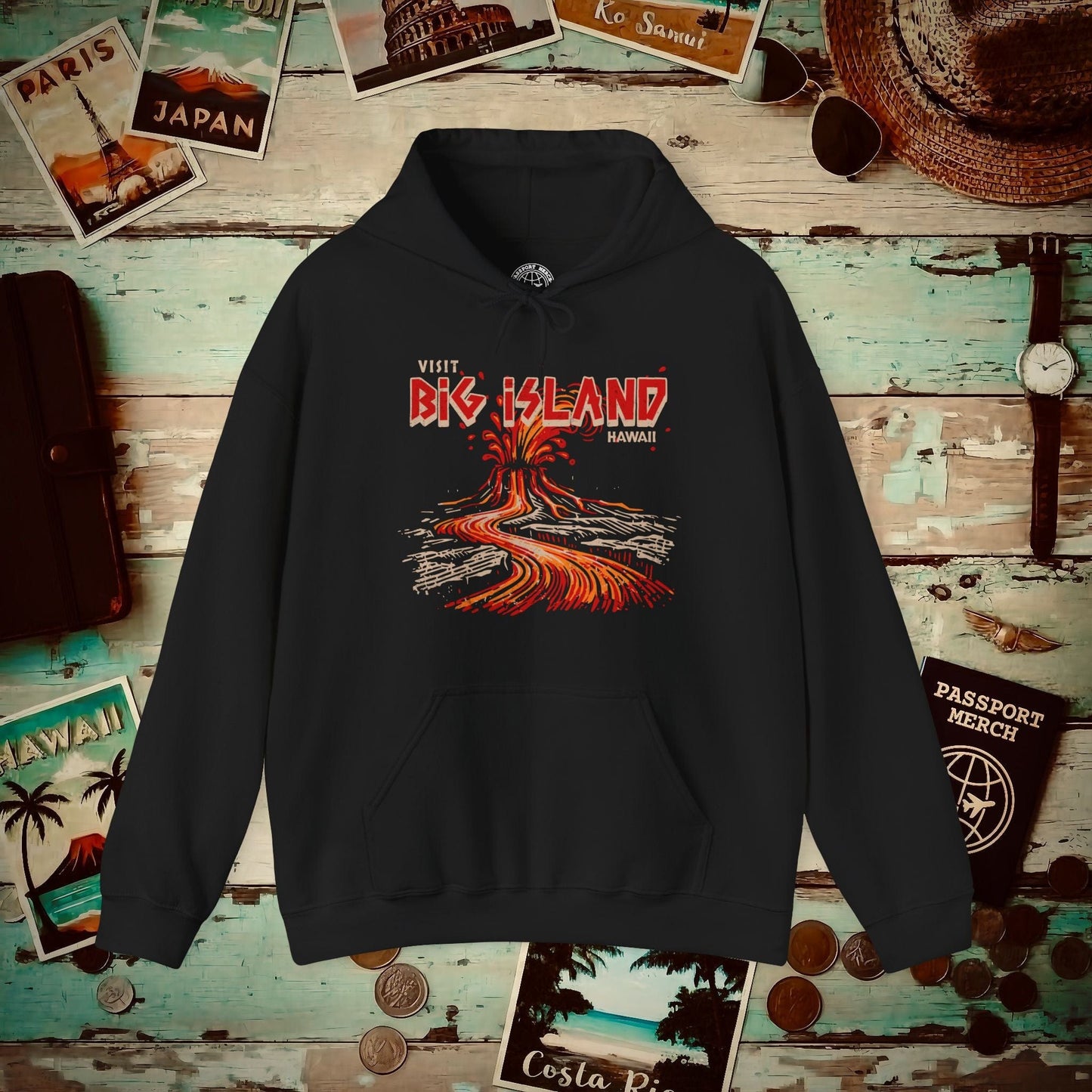 Vintage Visit Big Island, Hawaii Hoodie Black / S