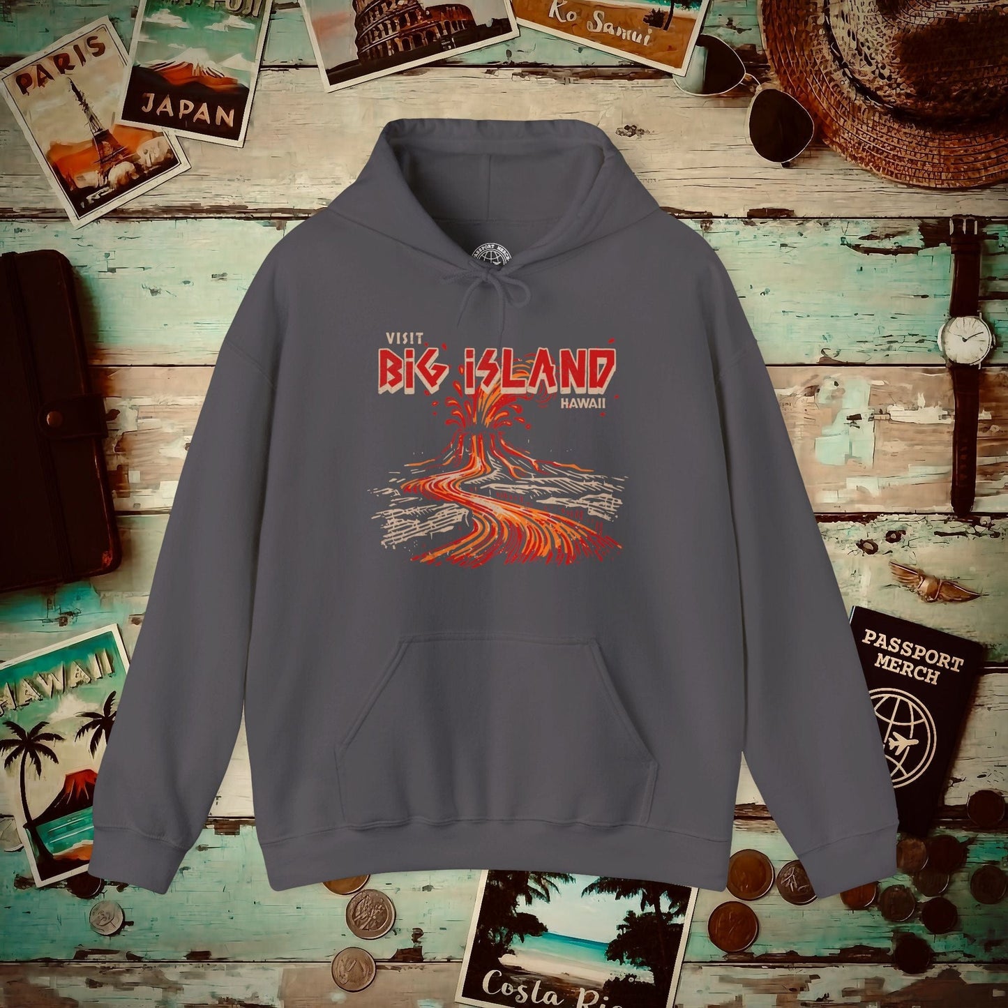 Vintage Visit Big Island, Hawaii Hoodie Charcoal / S