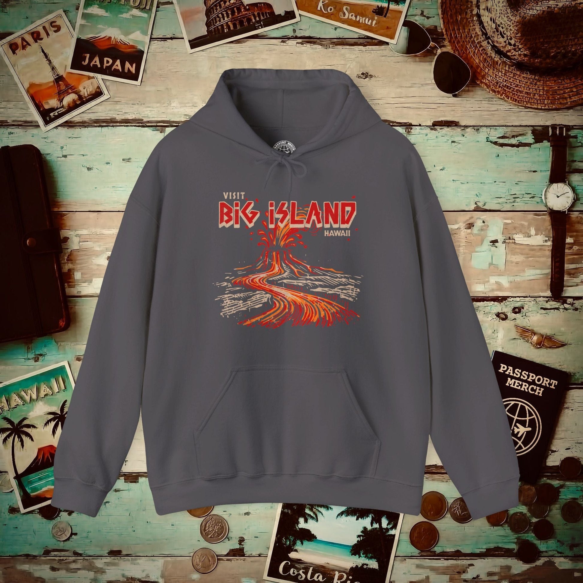 Vintage Visit Big Island, Hawaii Hoodie Charcoal / S