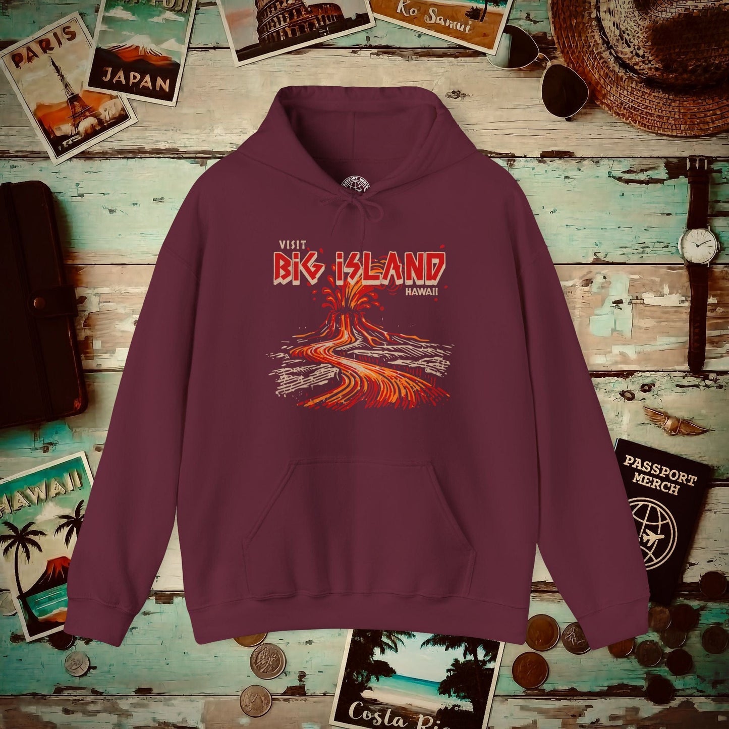 Vintage Visit Big Island, Hawaii Hoodie Maroon / S