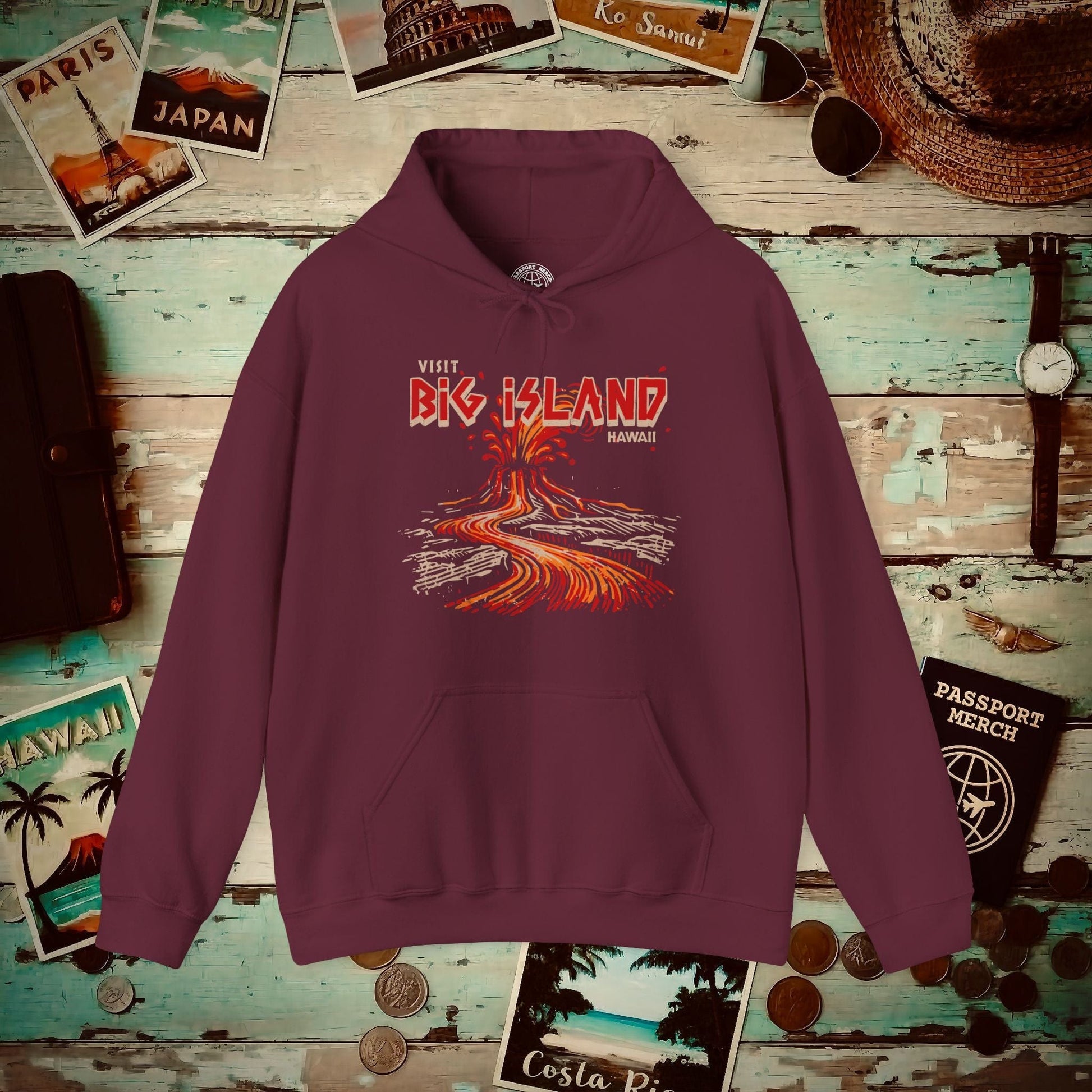 Vintage Visit Big Island, Hawaii Hoodie Maroon / S