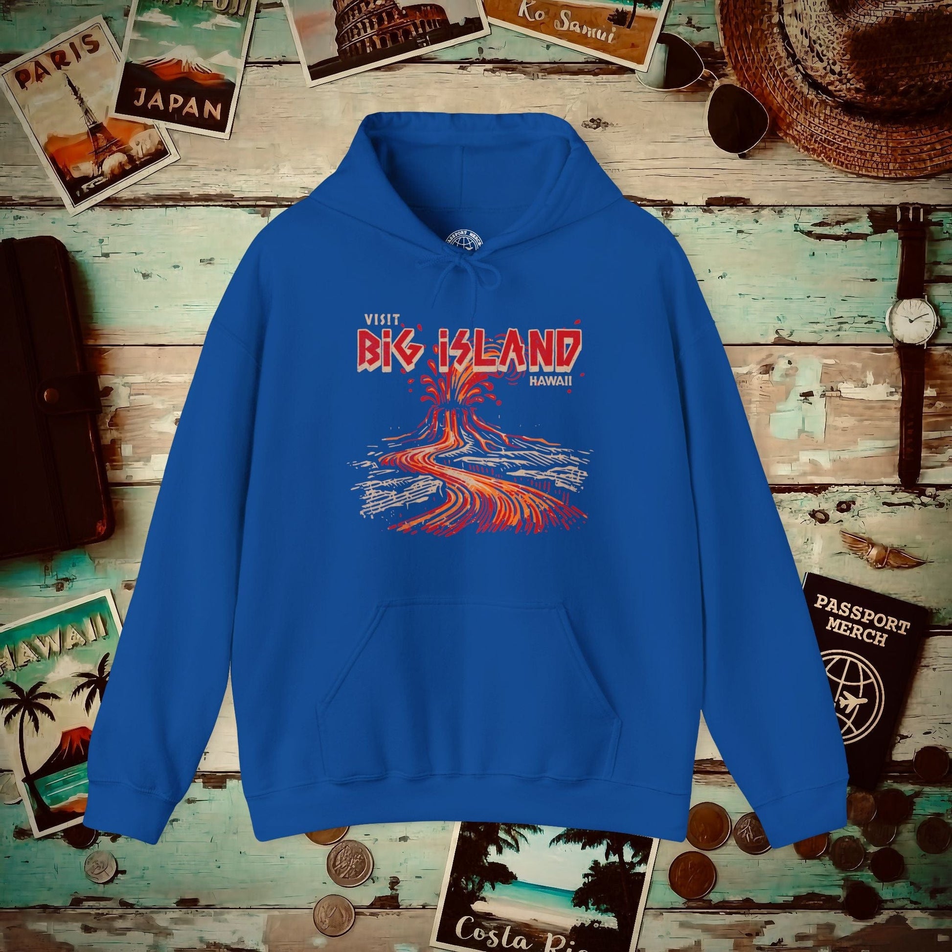 Vintage Visit Big Island, Hawaii Hoodie Royal / S
