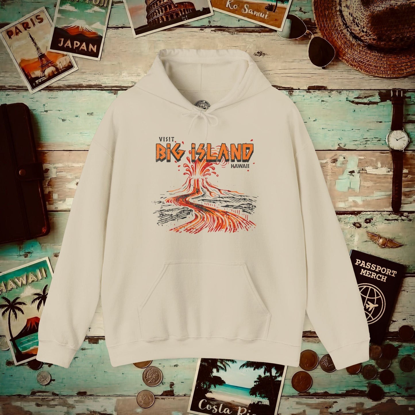 Vintage Visit Big Island, Hawaii Hoodie Sand / S