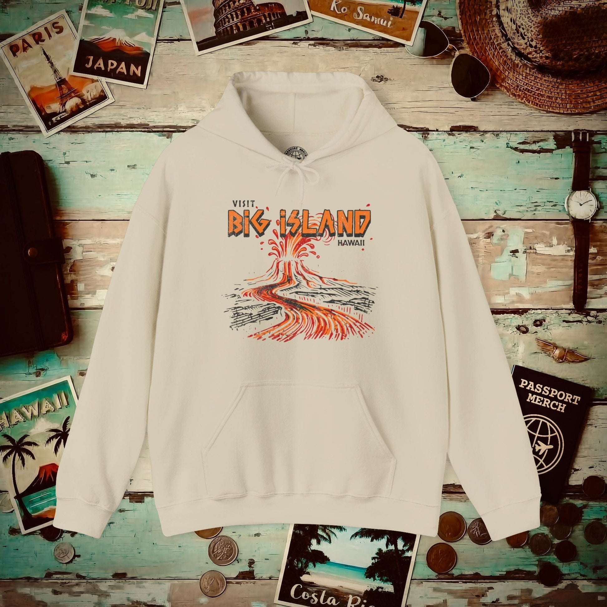 Vintage Visit Big Island, Hawaii Hoodie Sand / S