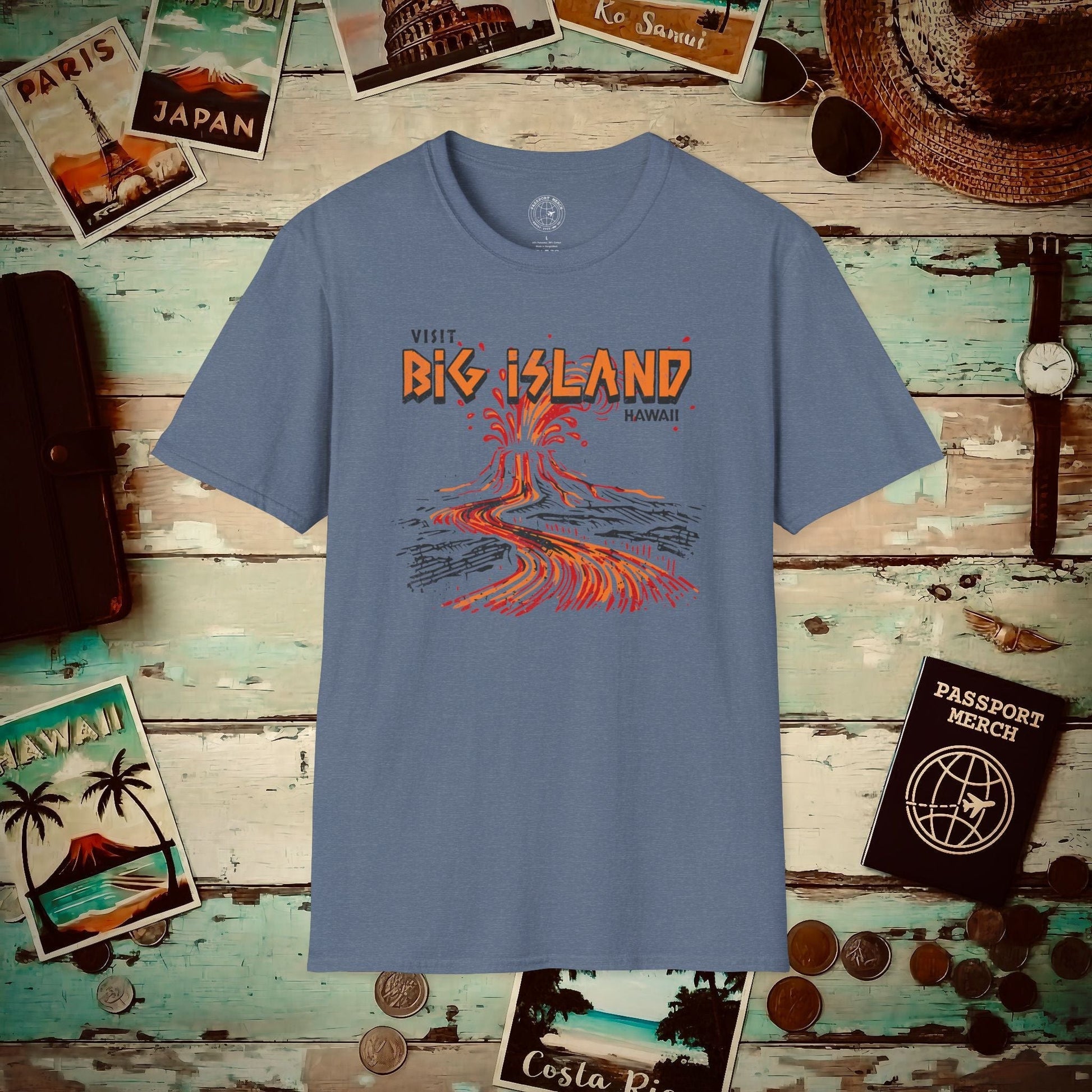Vintage Visit Big Island, Hawaii T-Shirt Heather Indigo / S