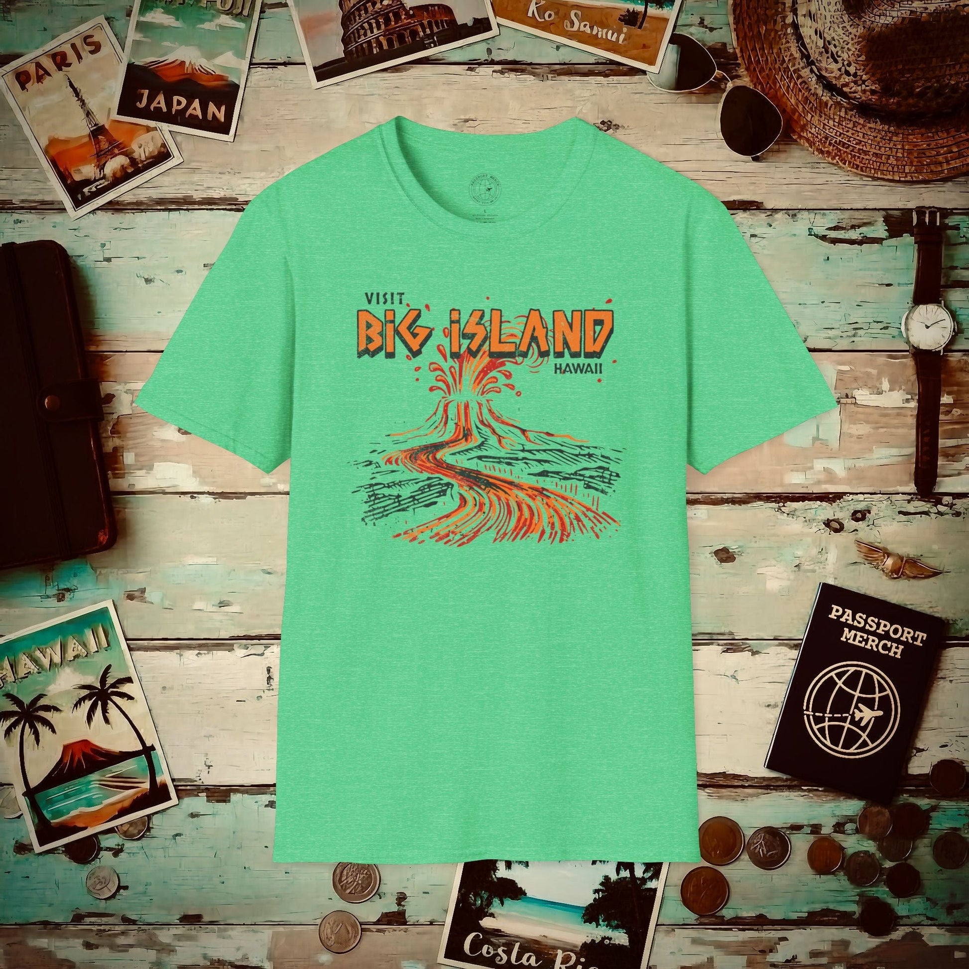 Vintage Visit Big Island, Hawaii T-Shirt Heather Irish Green / S