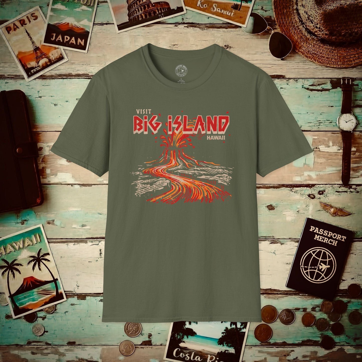Vintage Visit Big Island, Hawaii T-Shirt Military Green / S