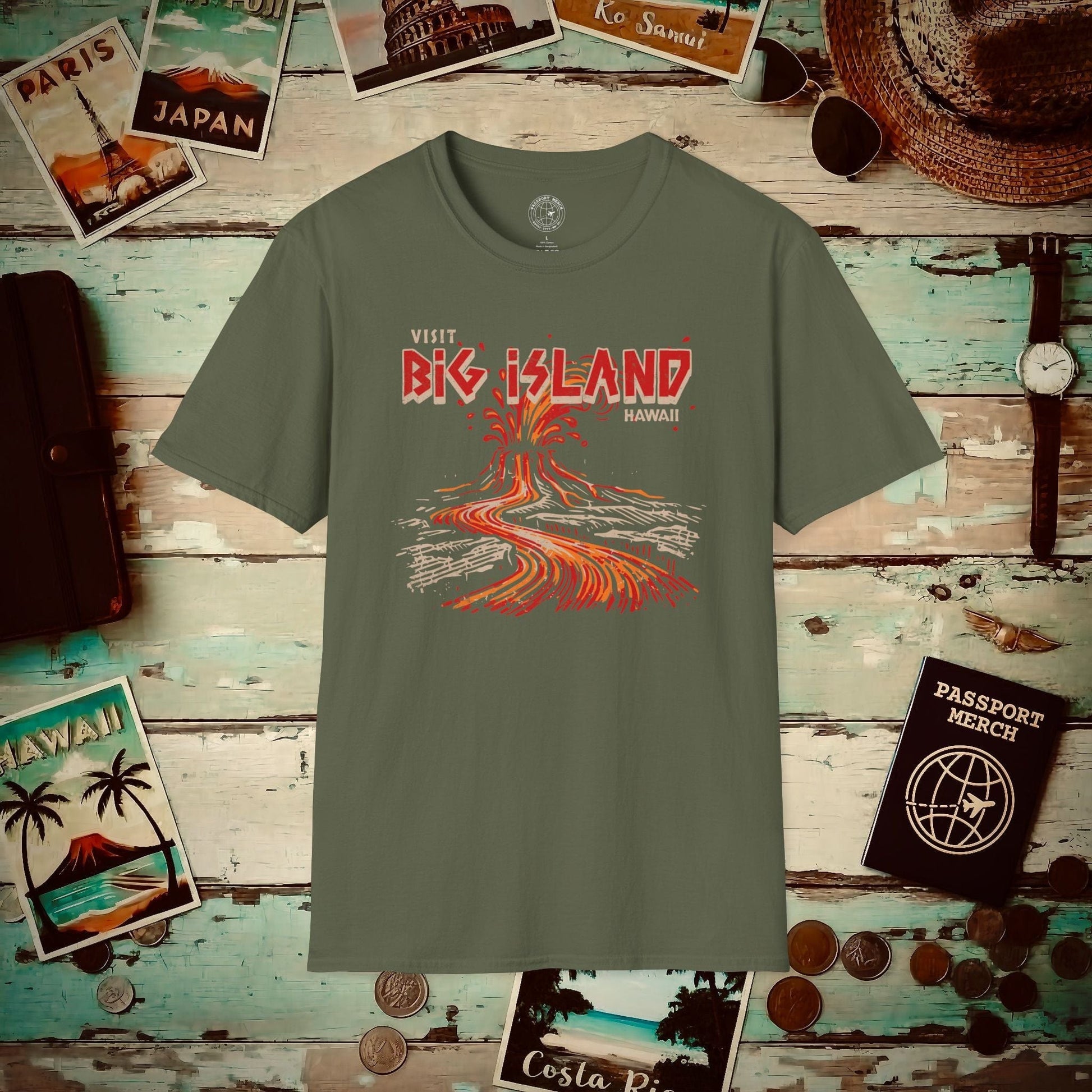 Vintage Visit Big Island, Hawaii T-Shirt Military Green / S