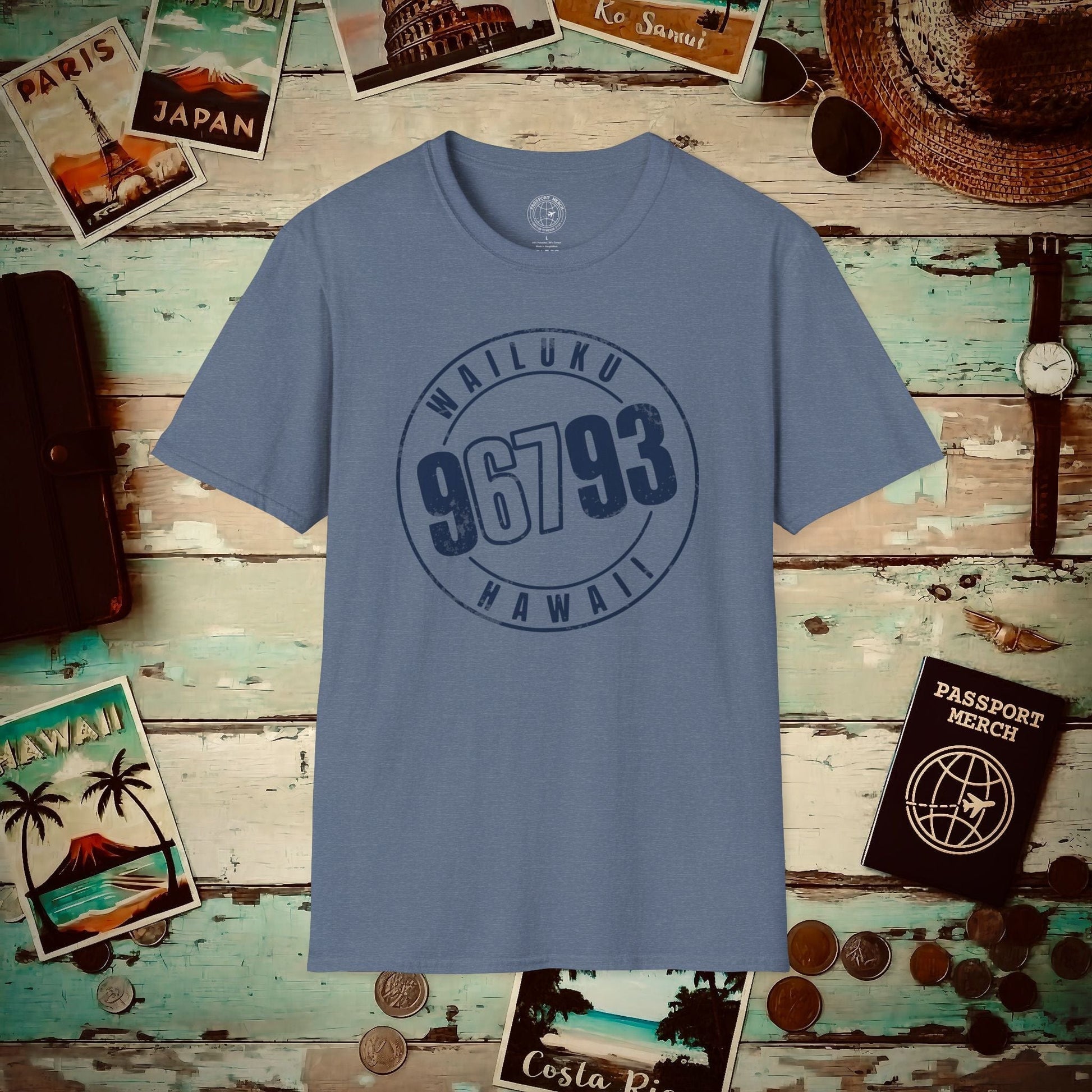 Vintage Wailuku Zip Code ("67" Pop Culture Edition), Hawaii T-Shirt Heather Indigo / S