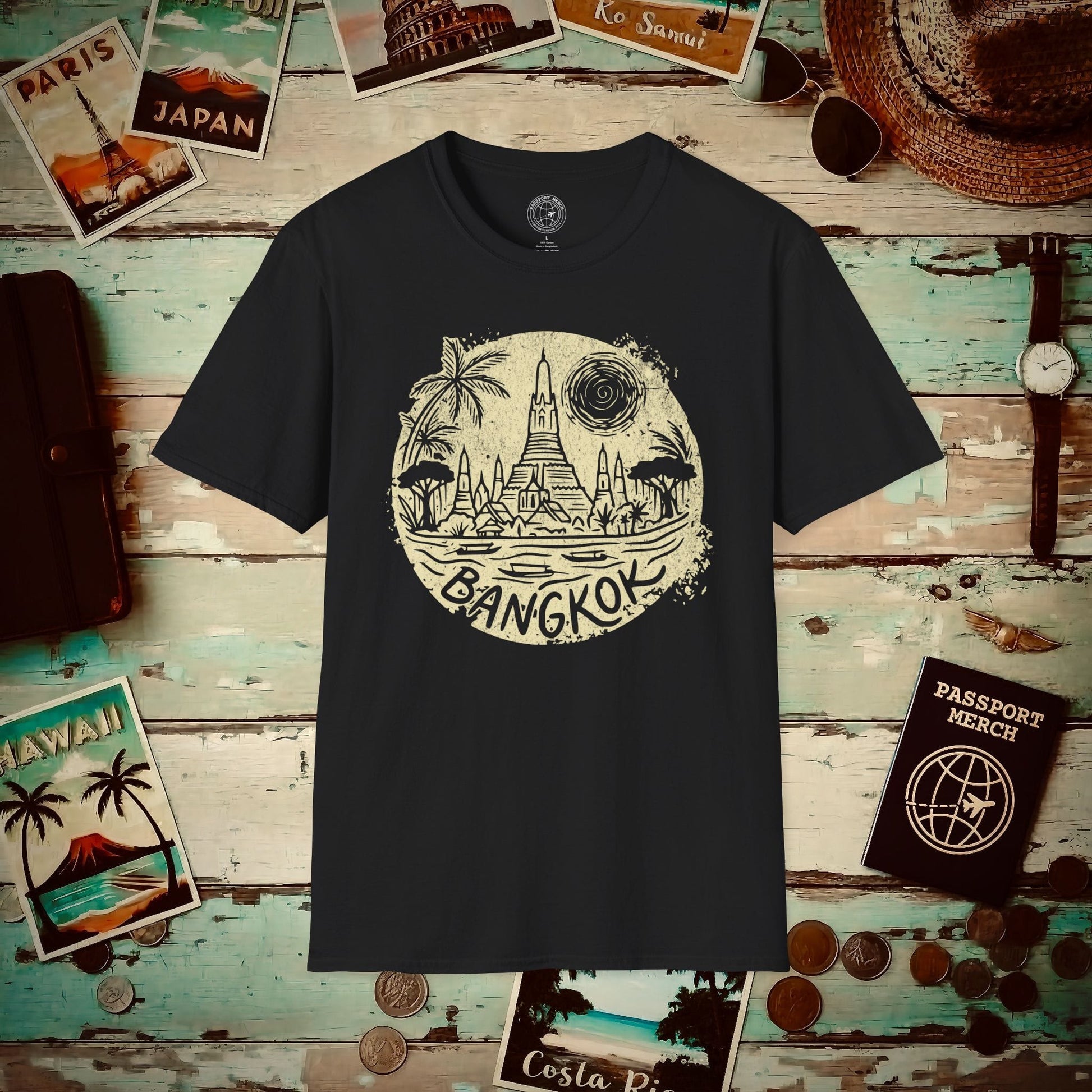 Vintage Wat Arun, Bangkok, Thailand T-Shirt Black / S