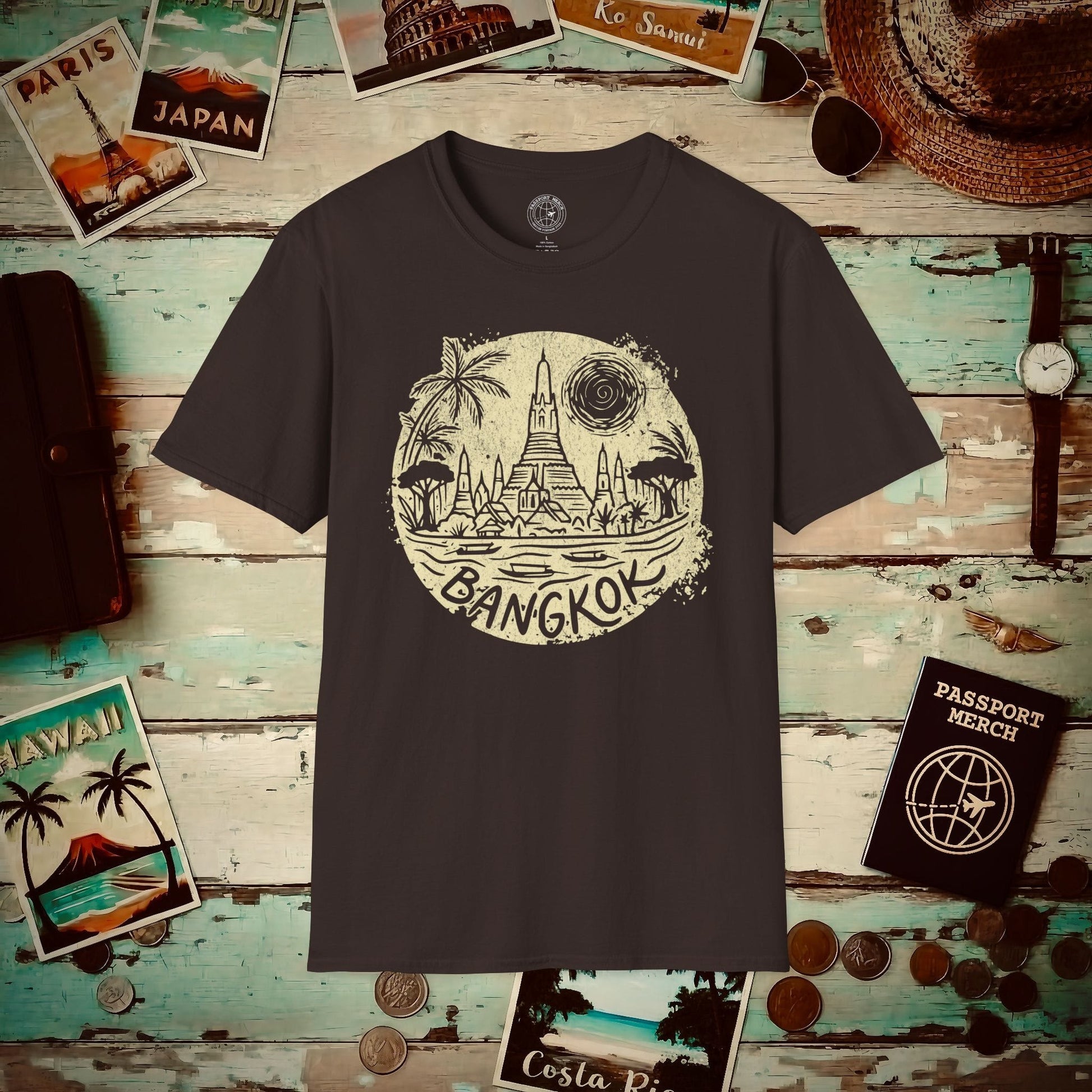 Vintage Wat Arun, Bangkok, Thailand T-Shirt Dark Chocolate / S