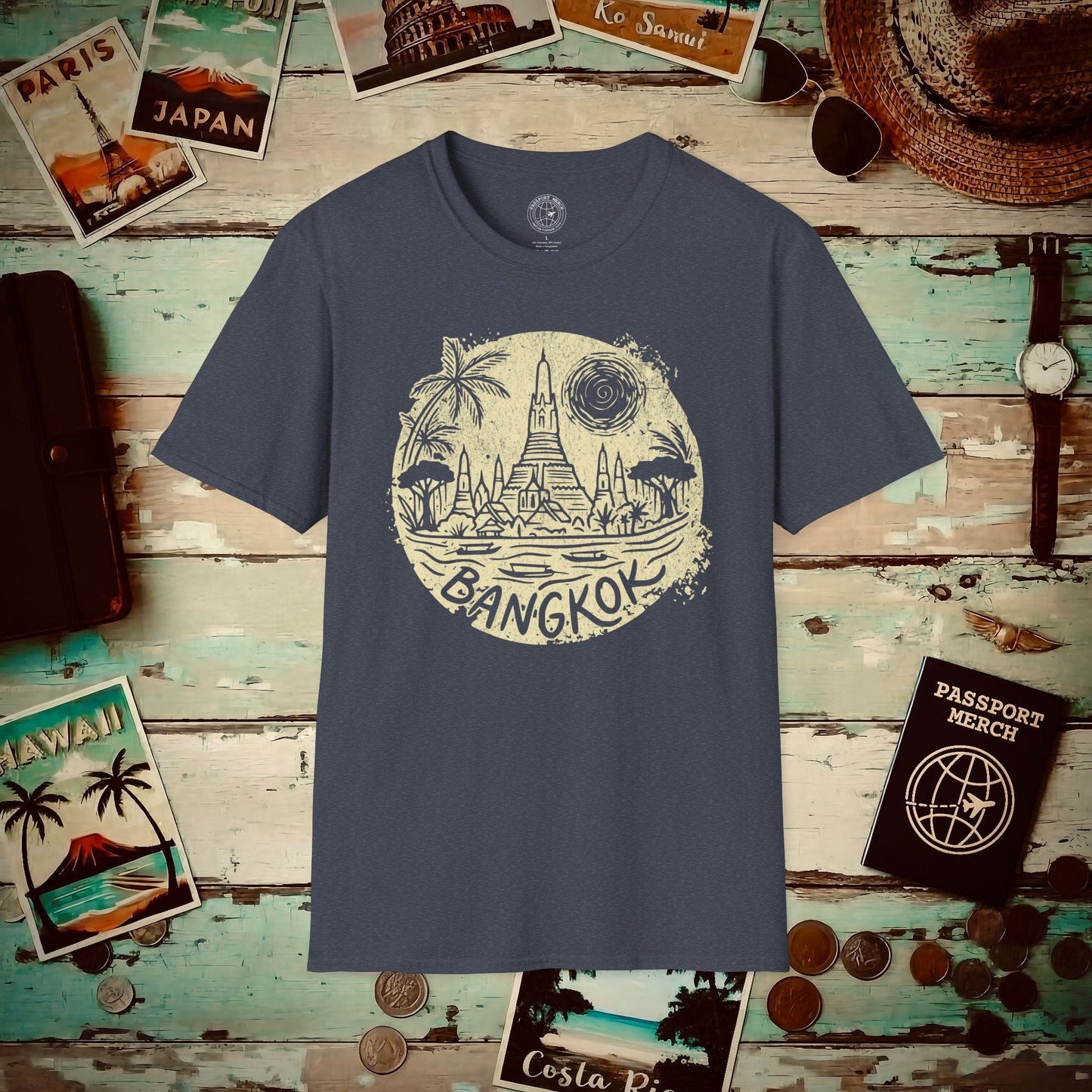 Vintage Wat Arun, Bangkok, Thailand T-Shirt Heather Navy / S