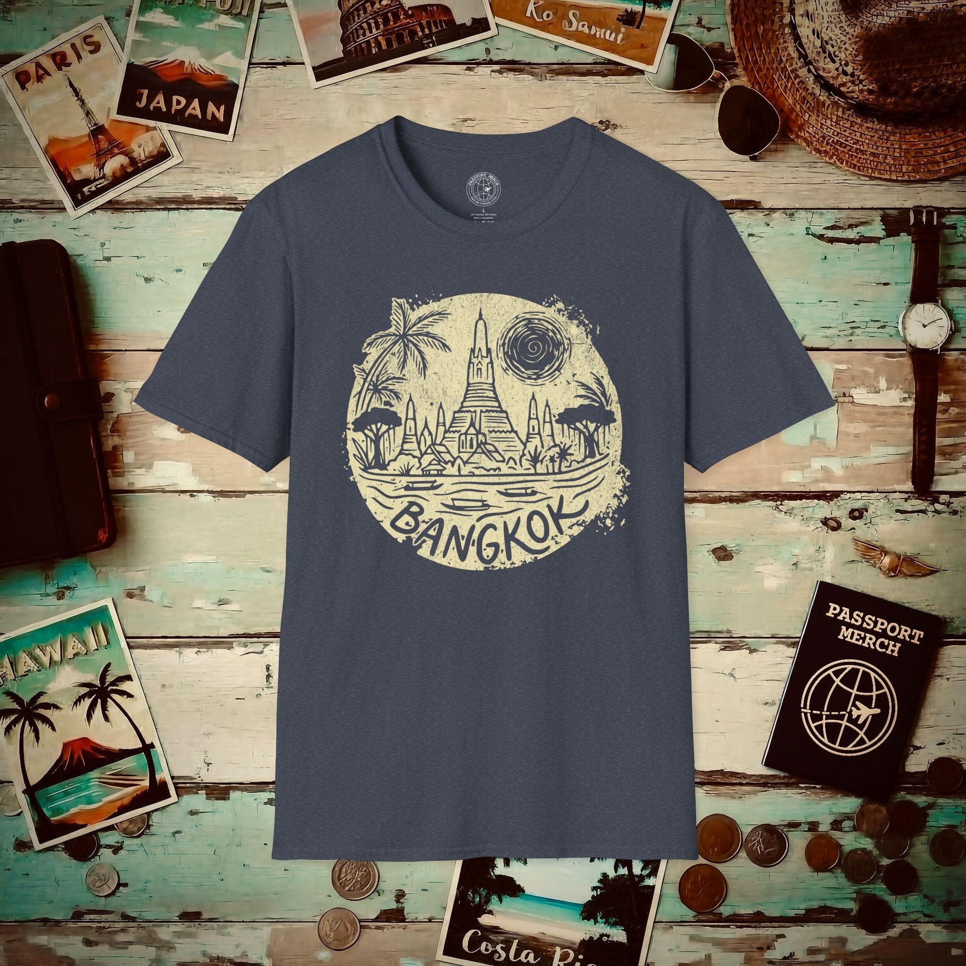 Vintage Wat Arun, Bangkok, Thailand T-Shirt Heather Navy / S