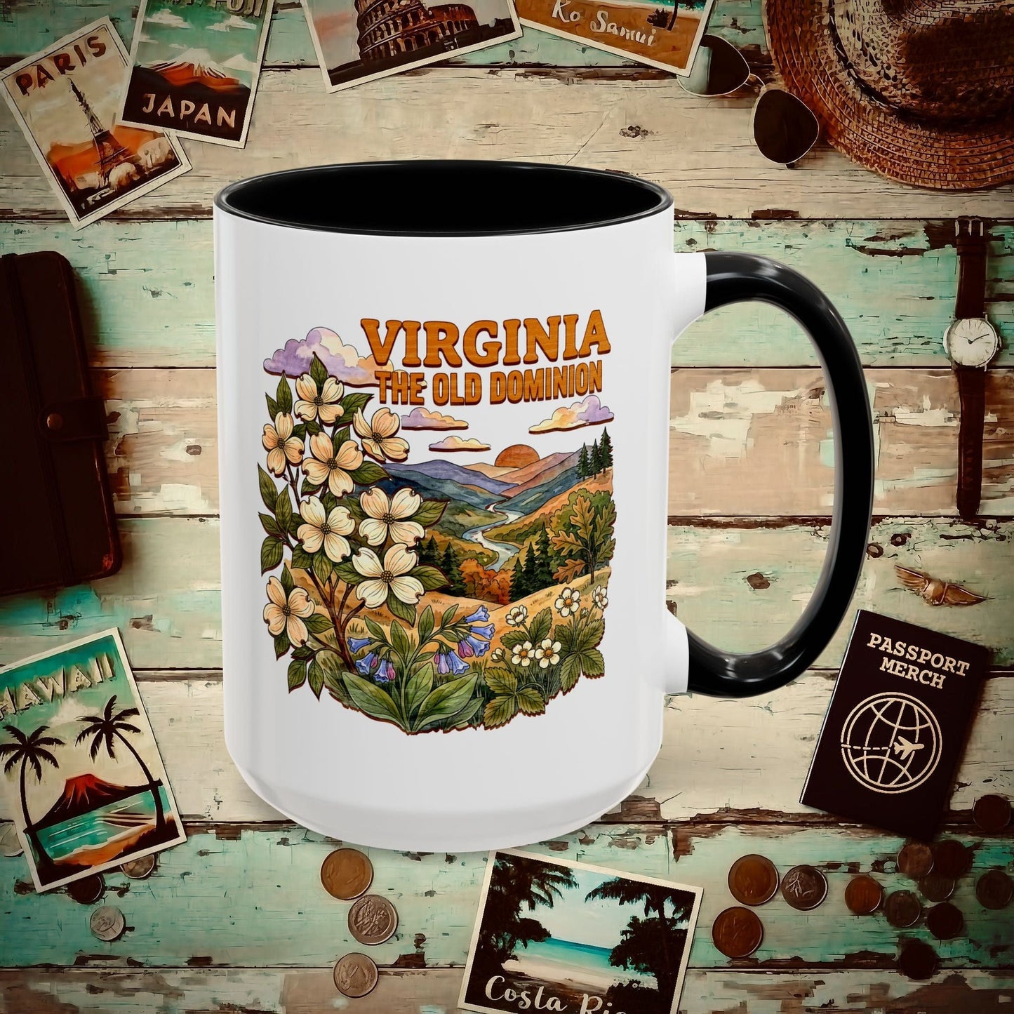 Virginia Flowers in Watercolored Oak 15oz Mug Black / 15oz