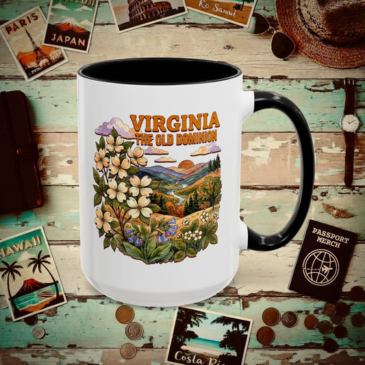 Virginia Flowers in Watercolored Oak 15oz Mug Black / 15oz