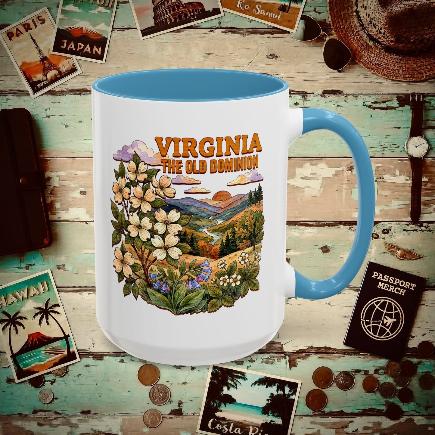 Virginia Flowers in Watercolored Oak 15oz Mug Light Blue / 15oz