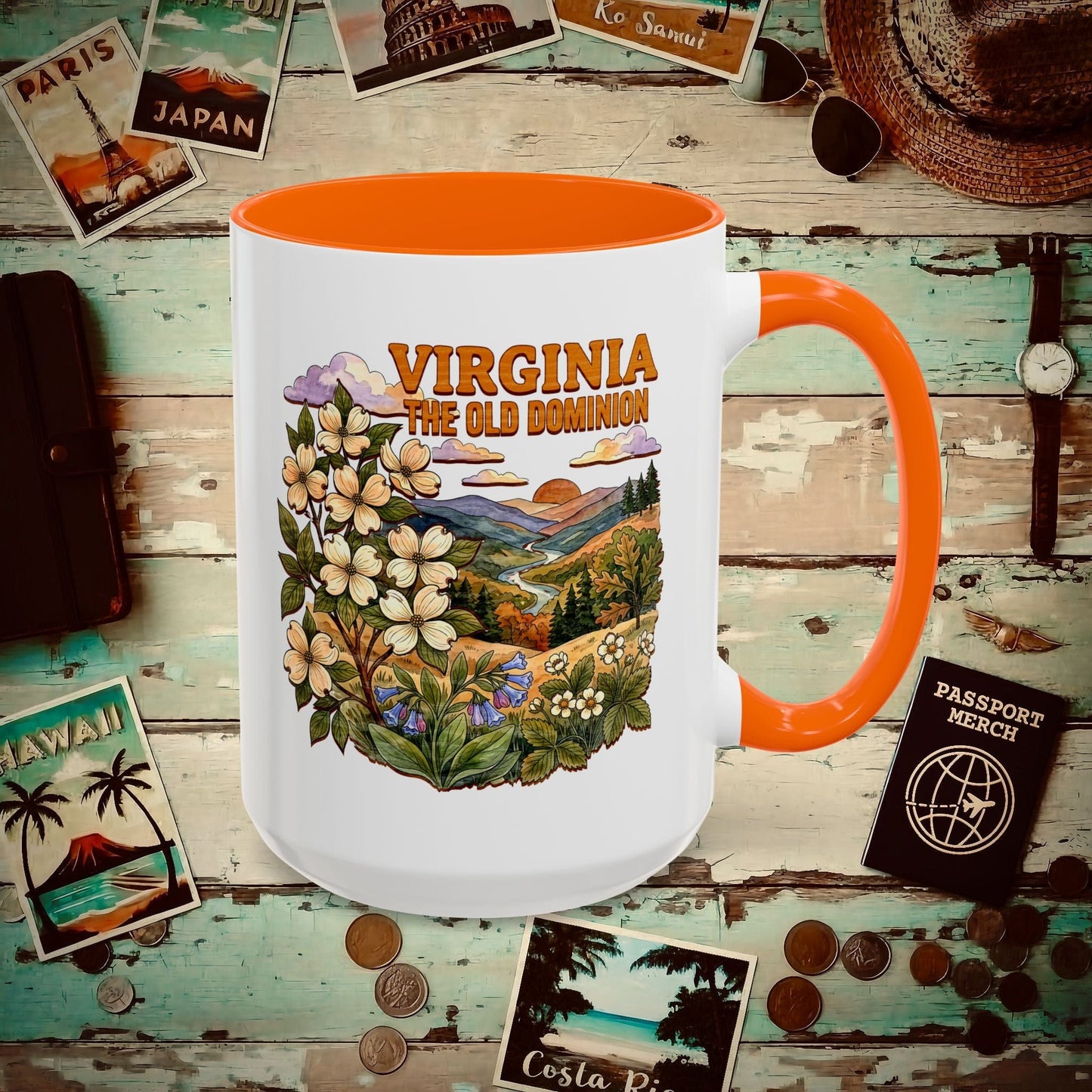 Virginia Flowers in Watercolored Oak 15oz Mug Orange / 15oz