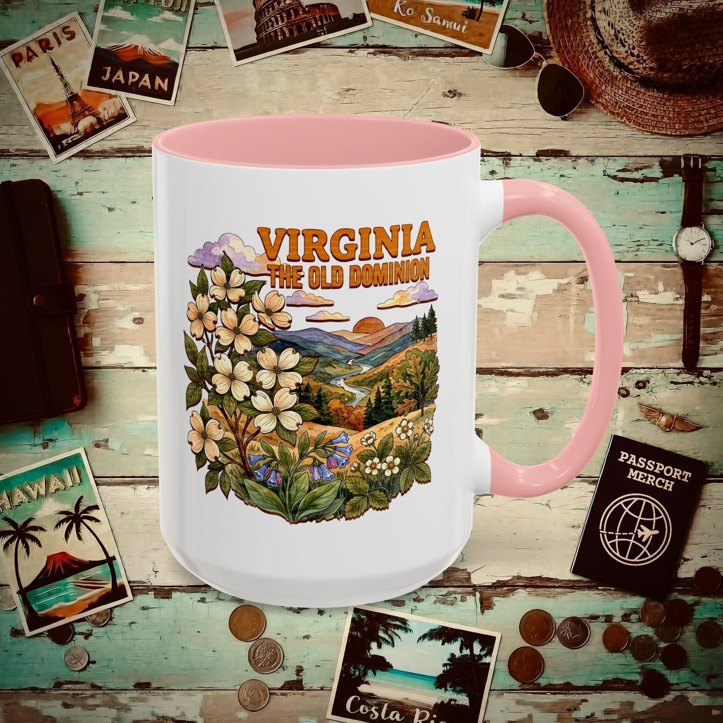 Virginia Flowers in Watercolored Oak 15oz Mug Pink / 15oz