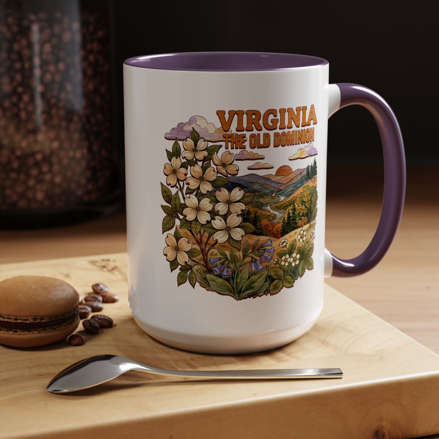 Virginia Flowers in Watercolored Oak 15oz Mug Purple / 15oz
