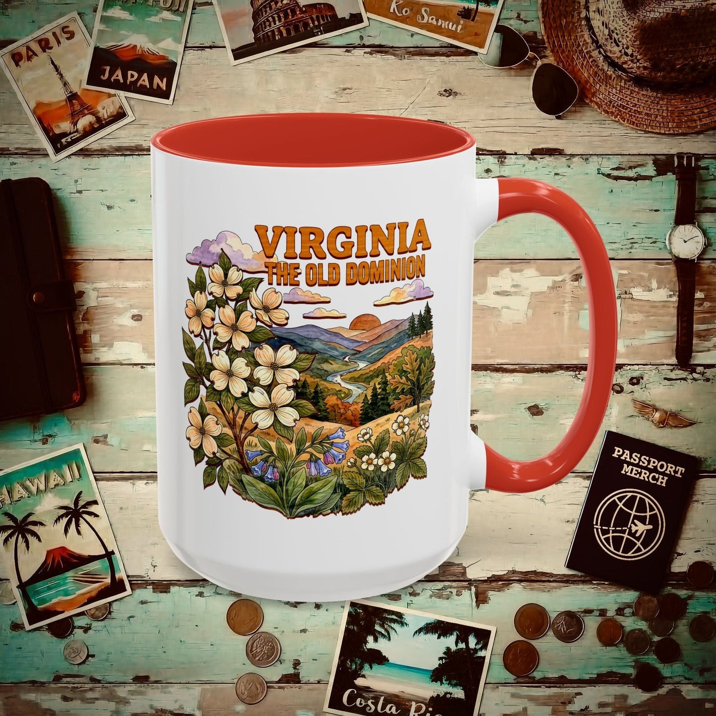 Virginia Flowers in Watercolored Oak 15oz Mug Red / 15oz