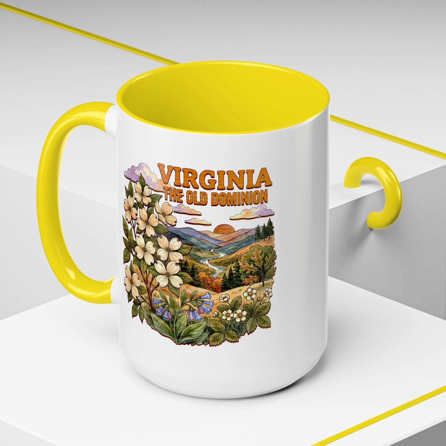 Virginia Flowers in Watercolored Oak 15oz Mug Yellow / 15oz