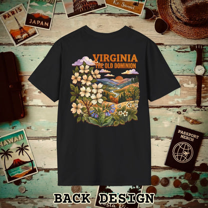 Virginia Flowers in Watercolored Oak Back Print T-Shirt Black / S