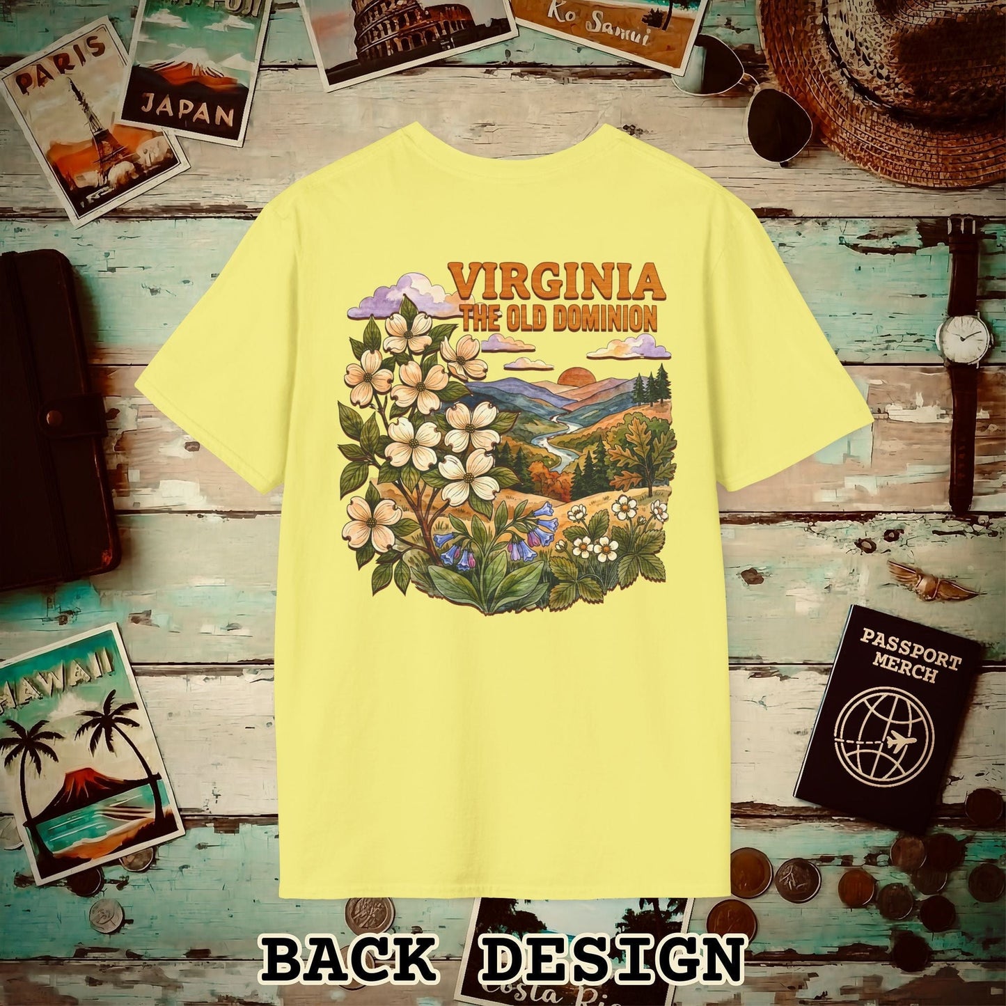 Virginia Flowers in Watercolored Oak Back Print T-Shirt Cornsilk / S