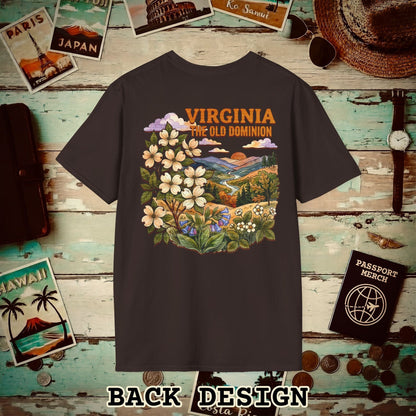 Virginia Flowers in Watercolored Oak Back Print T-Shirt Dark Chocolate / S