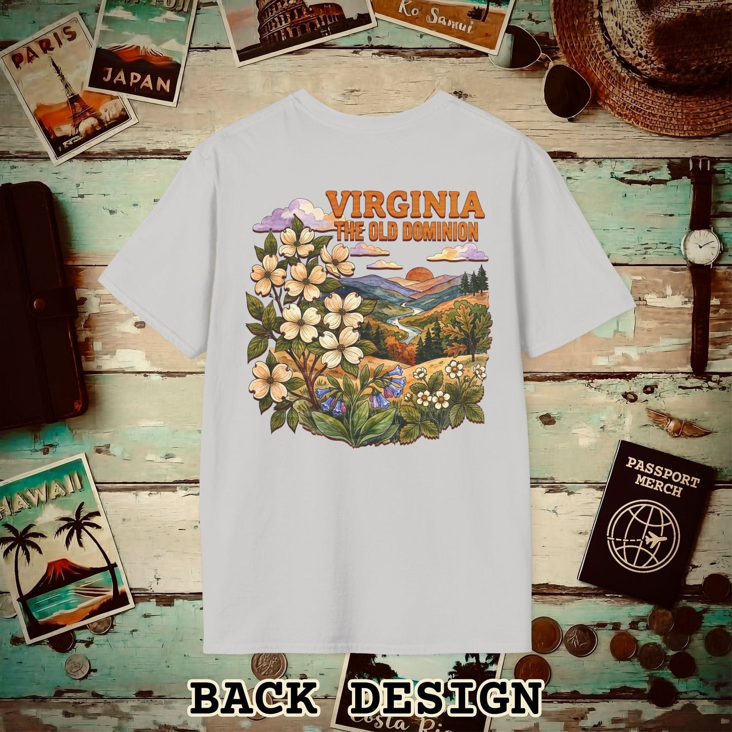 Virginia Flowers in Watercolored Oak Back Print T-Shirt Ice Grey / S
