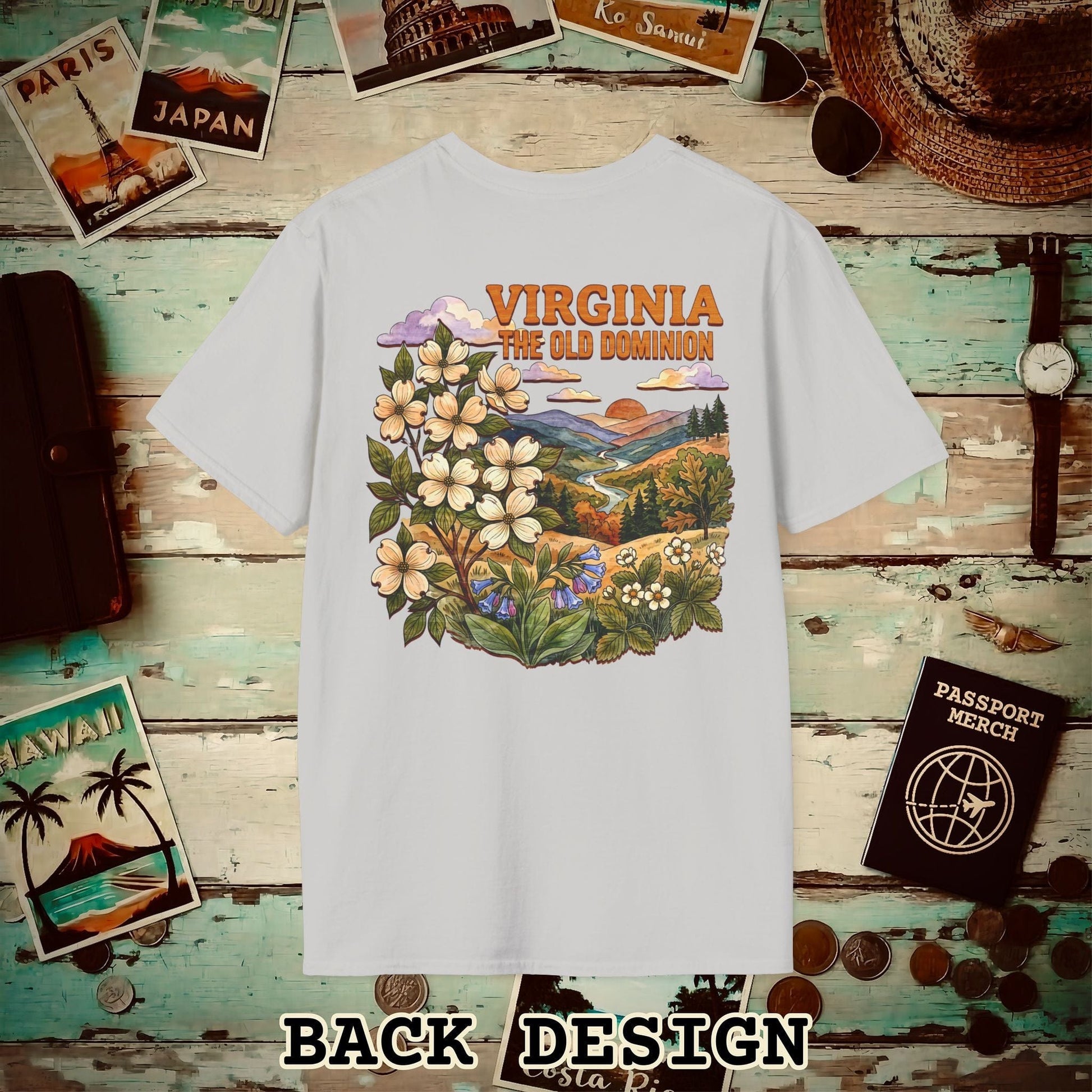 Virginia Flowers in Watercolored Oak Back Print T-Shirt Ice Grey / S