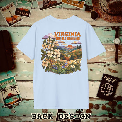 Virginia Flowers in Watercolored Oak Back Print T-Shirt Light Blue / S