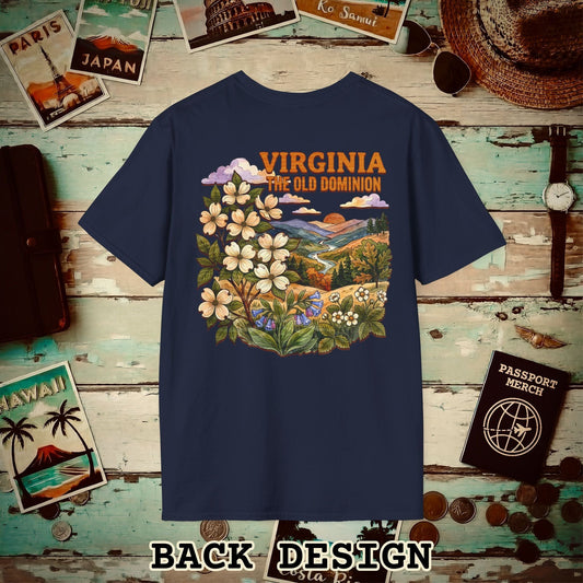 Virginia Flowers in Watercolored Oak Back Print T-Shirt Navy / S
