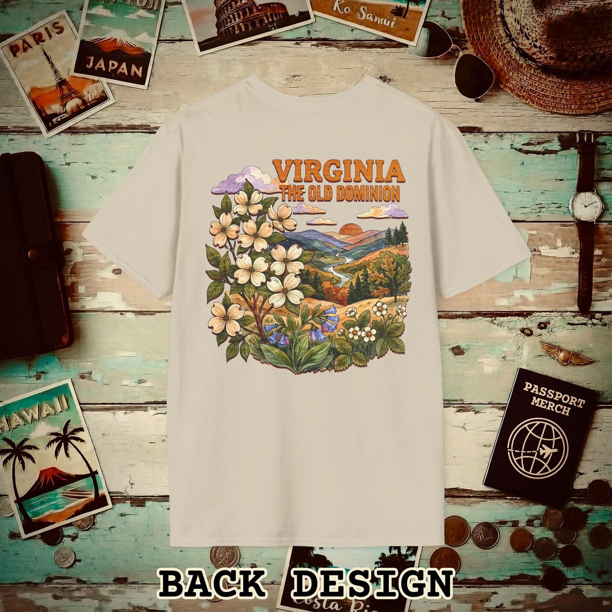 Virginia Flowers in Watercolored Oak Back Print T-Shirt Sand / S