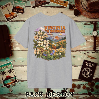Virginia Flowers in Watercolored Oak Back Print T-Shirt Sport Grey / S